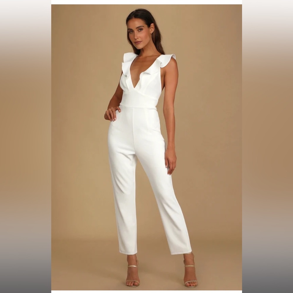 Leilani White Ruffled Jumpsuit Lulus